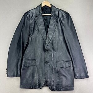 Vintage Scully Leatherwear‎ Blazer Jacket Mens 40R Black Leather Western 70s